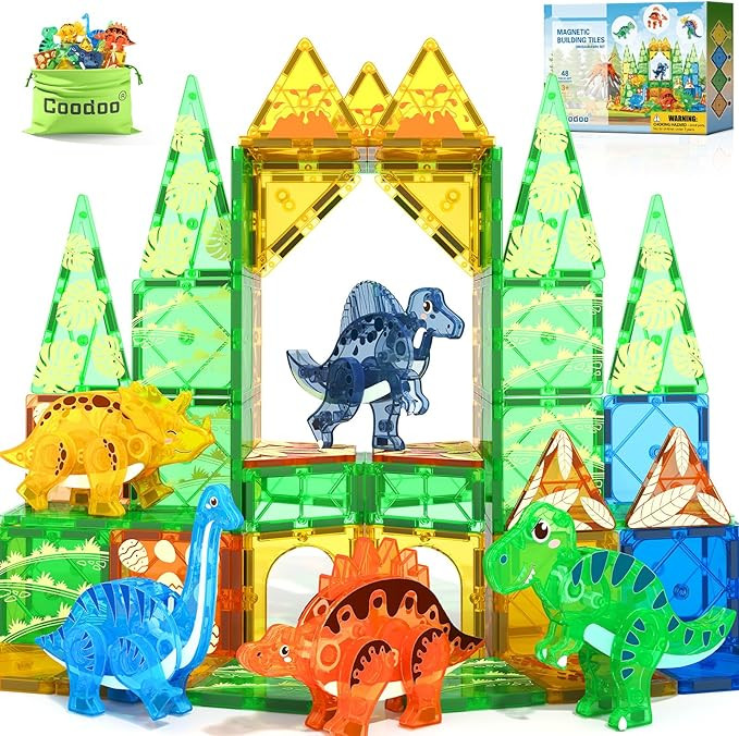 Coodoo Dinosaur Toys Magnetic Tiles 3D Movable Dinos for Kids 3-5 5-7 Toddler Outdoor Sensory Toy... | Amazon (US)