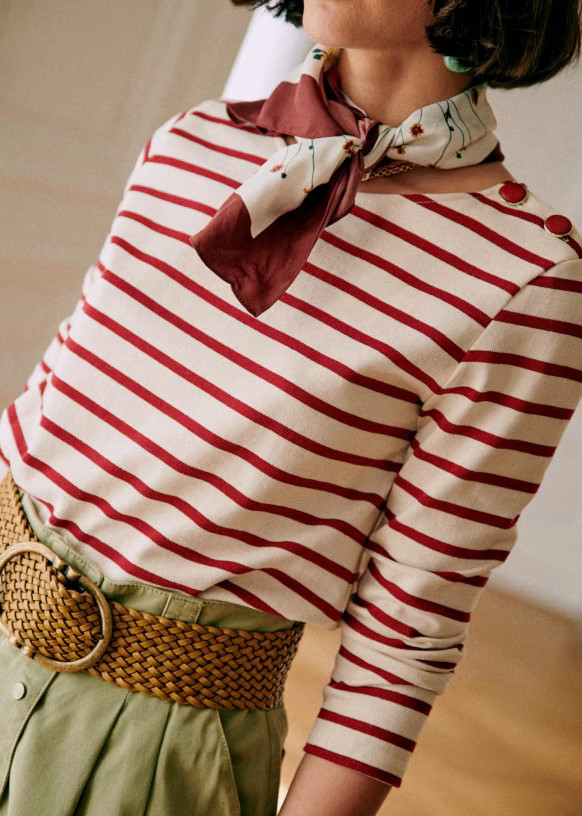 Colette Marinière - Ecru / Burgundy - Organic Cotton - Sézane | Sezane Paris