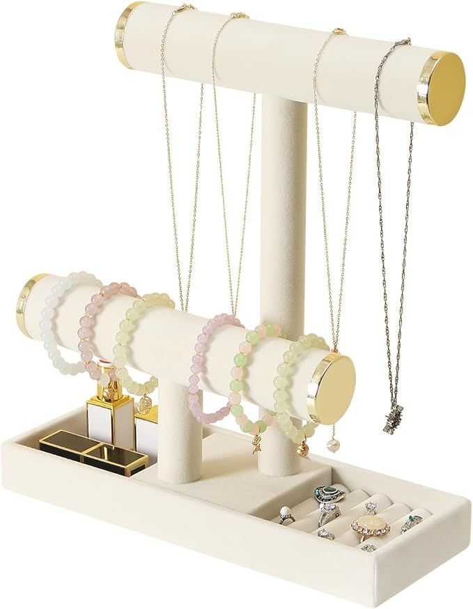 Pangkeep Jewelry Holder Stand,2 Tier Necklace Bracelet Organizer with Tray,Jewelry Displays for S... | Amazon (US)