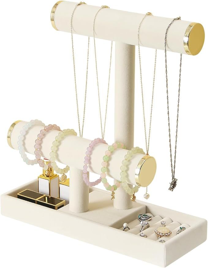 Jewelry Holder Stand,2 Tier Necklace Bracelet Organizer with Tray,Jewelry Displays for Selling Ba... | Amazon (US)