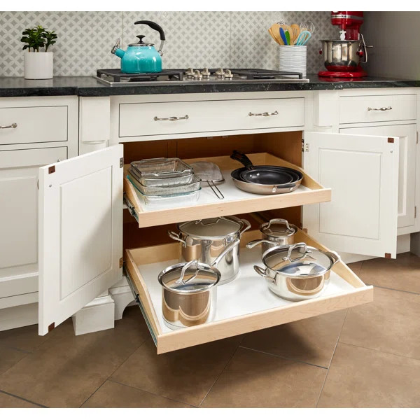 Slide-A-Shelf Custom Made-to-Fit Slide-Out Shelf with Soft Closing Full Extension Rails Wood Pull... | Wayfair North America