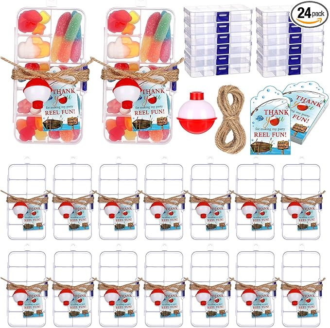 24 Sets Fishing Party Favors Candy Little Tackle Boxes with Red White Floater Thank You Cards for... | Amazon (US)