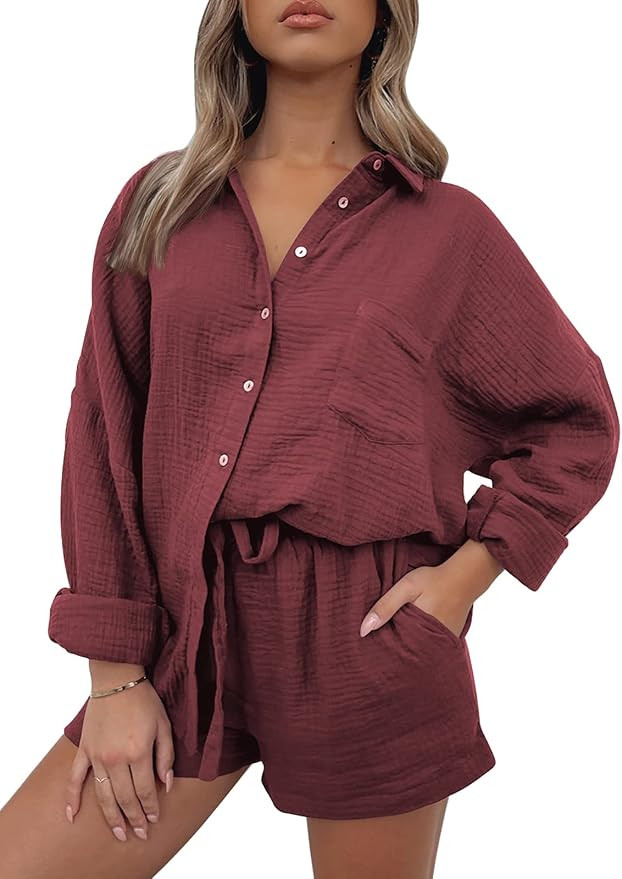 AUTOMET 2 Piece Sets For Women Lounge Wear Matching Two Piece Outfit | Oversized Shirts And Short... | Amazon (US)