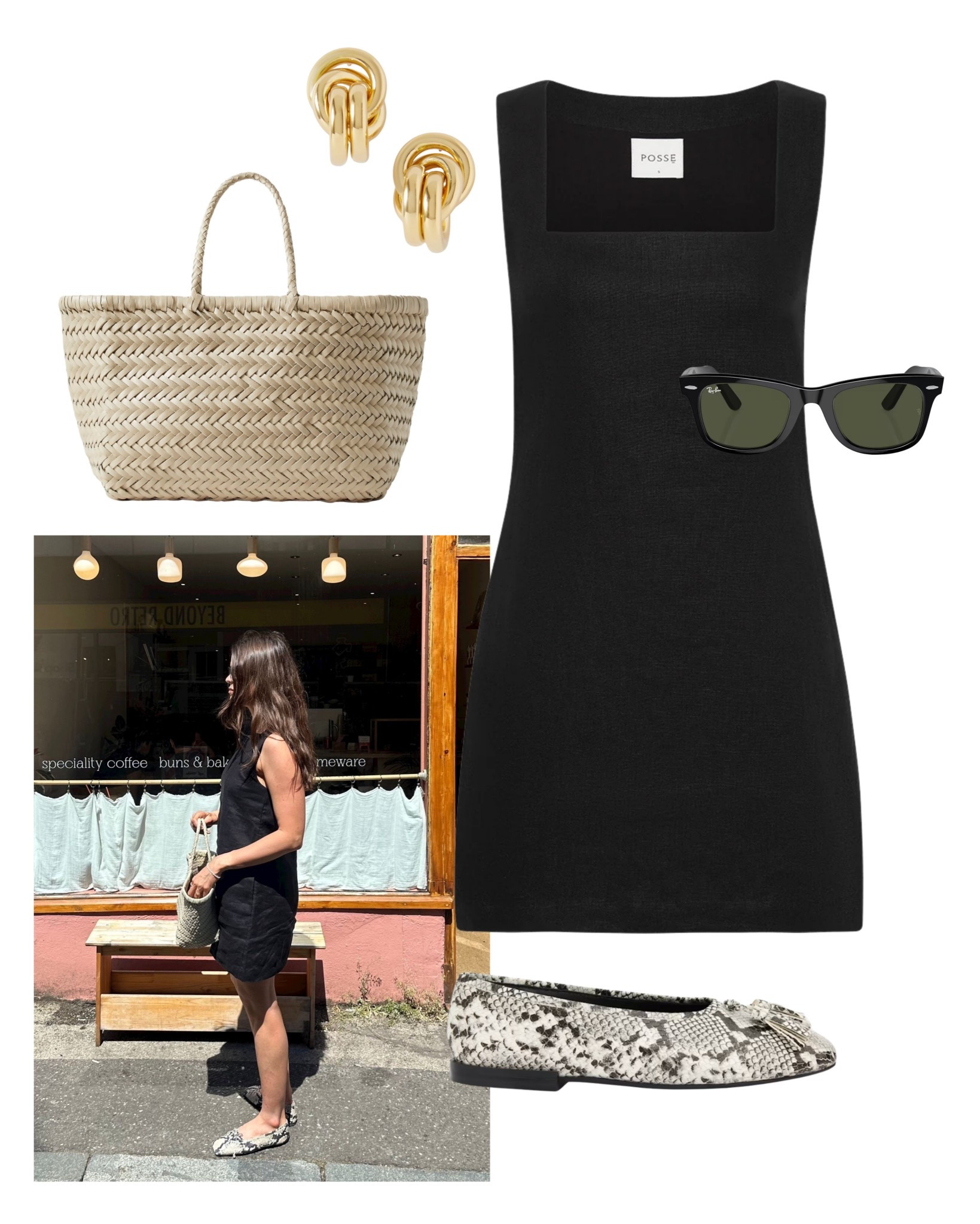 Effortlessly chic: black sleeveless linen dress with snakeskin flats and woven tote - perfect for holiday city break exploring or weekend brunch.

#LTKstyletip #LTKsummer