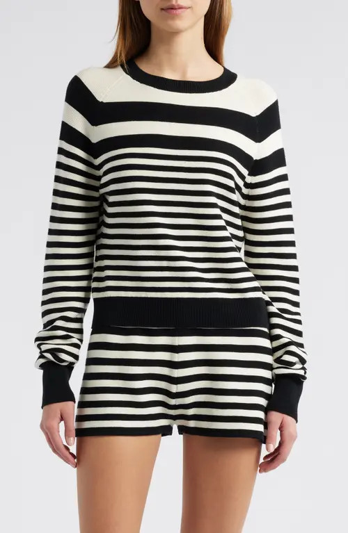 Solid & Striped The Manny Stripe Cotton Sweater in Noir/brule Stripe at Nordstrom, Size X-Small | Nordstrom