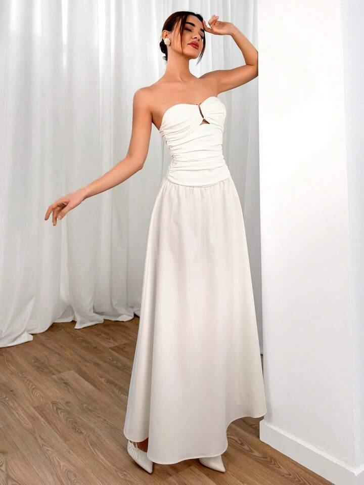 Aloruh Elegant Solid Color Ruched Dress | SHEIN