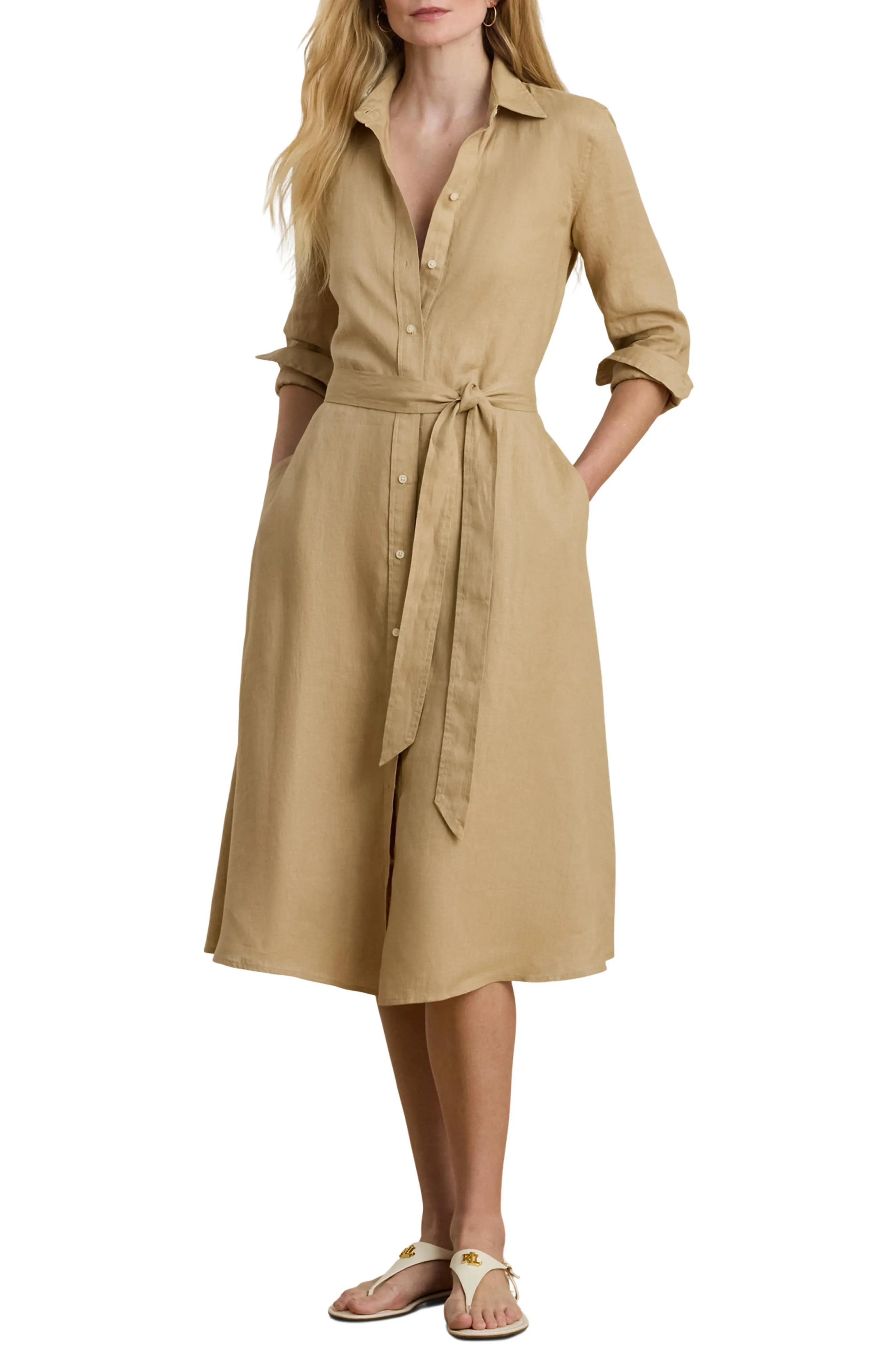 Belted Linen Shirtdress (Women) | Nordstrom | Nordstrom