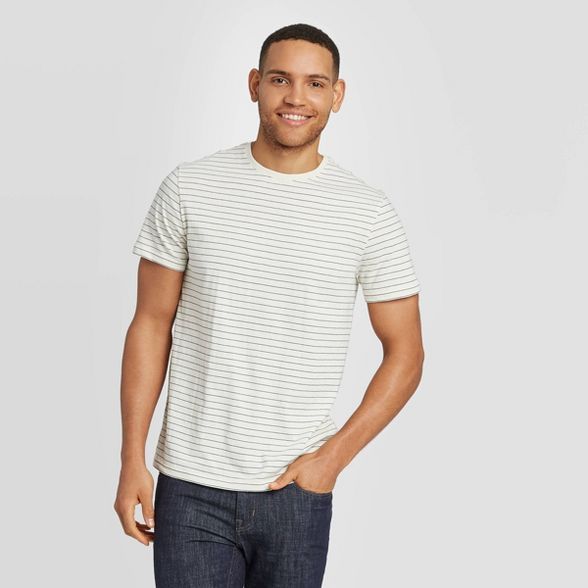 Men's Striped Athletic Fit Short Sleeve Novelty Crew Neck T-Shirt - Goodfellow & Co™ Cream | Target