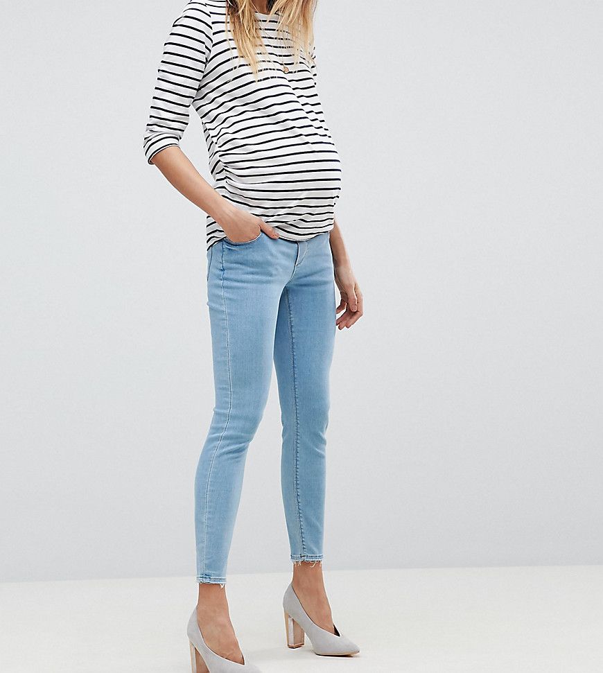ASOS DESIGN Maternity Ridley high waist skinny jeans in bright light stone wash with under the bump waistband - Blue | ASOS US