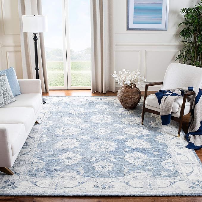 SAFAVIEH Micro-Loop Collection Area Rug - 8' x 10', Blue & Ivory, Handmade Wool, Ideal for High T... | Amazon (US)