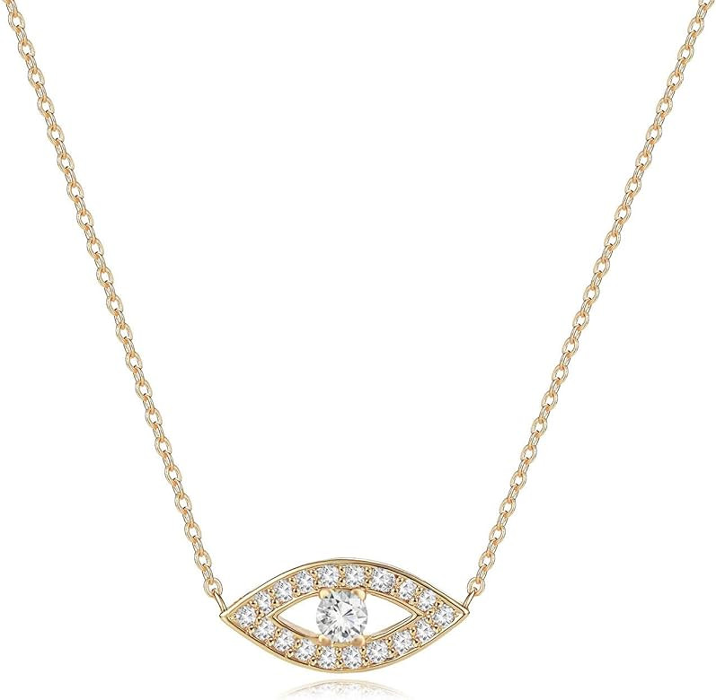 MYEARS Women Gold Necklace Crescent Moon Evil Eye Lock Word Love Pendant 14K Gold Filled Chain Di... | Amazon (US)