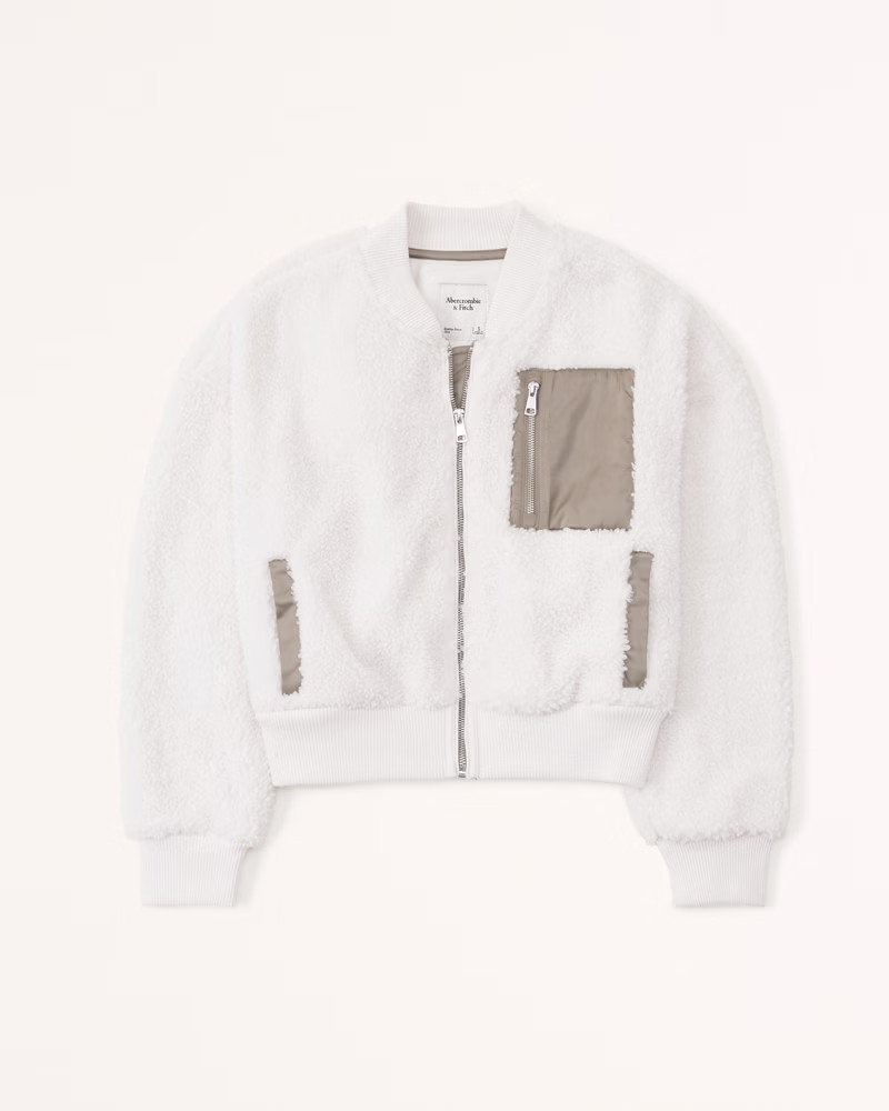 Women's Long Sherpa Bomber Jacket | Women's Tops | Abercrombie.com | Abercrombie & Fitch (US)