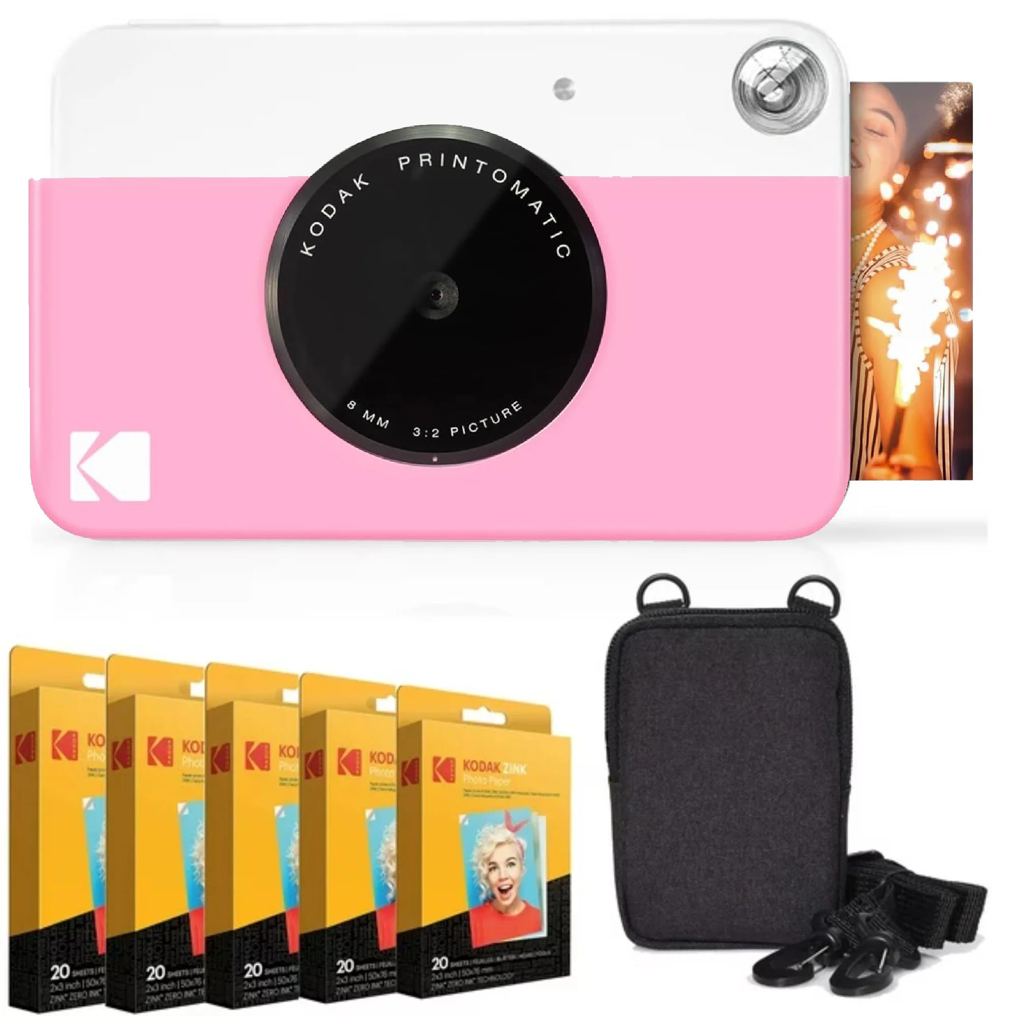 Kodak Printomatic Instant Camera (Pink) Bundle W/Zink Paper 100-Pack & Case | Walmart (US)