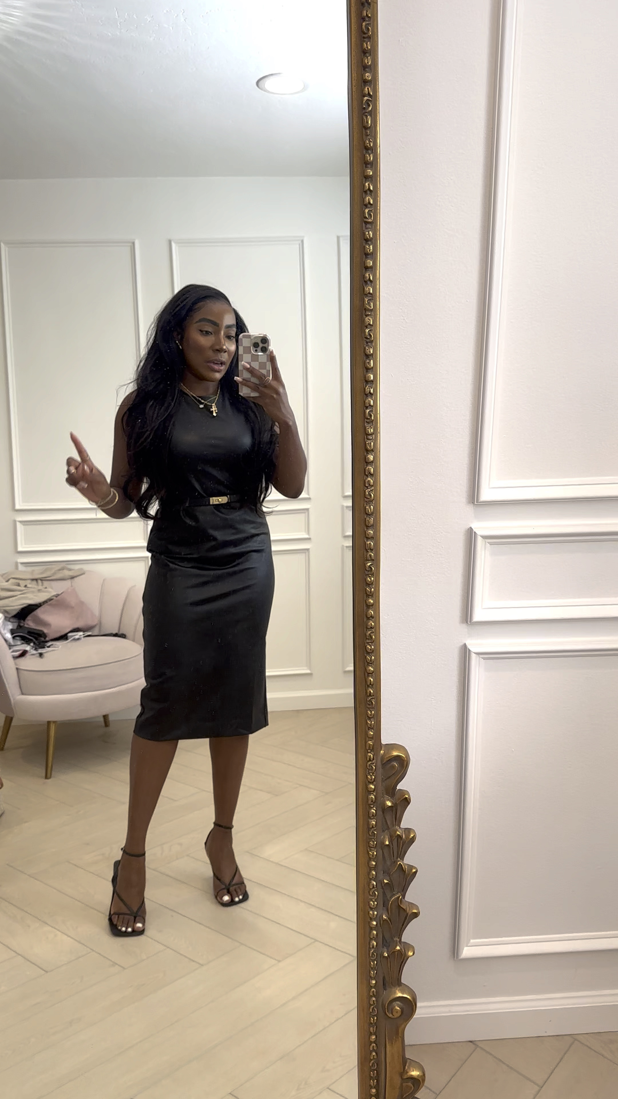 Black Dress: 70% off rn! 
 
Black dress, little black dress, LBD, leather dress, Spanx, Whitney Wiley, black strappy heels, strappy heels, spring dress, spring heels, gold jewelry, affordable gold jewelry, designer inspired, designer inspired jewelry, Amazon accessories, Amazon spring fashion, gold earrings, Hermes inspired belt, Workwear, office wear, skinny belt 

#LTKsalealert #LTKworkwear #LTKshoecrush