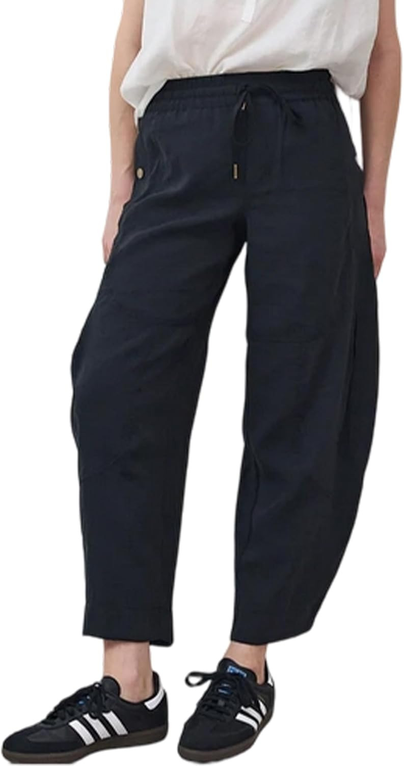 Women's Casual Barrel Pants Cropped Baggy Balloon Sweatpants Drawstring Utility Trousers with Snap Button Side Pockets | Amazon (US)