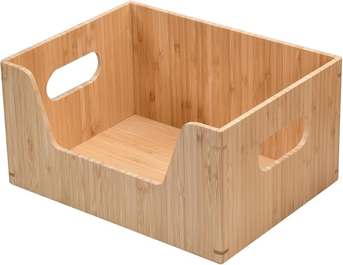 MobileVision Bamboo Storage Box with Open Front Stackable Bin Organizer to use in kitchen pantrie... | Amazon (US)