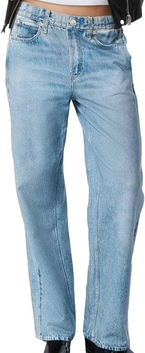 Women's Wide Leg Jeans Look Like Denim Cotton Terry Pull-On Print Denim Sweatpants with Elastic Waistband | Amazon (US)