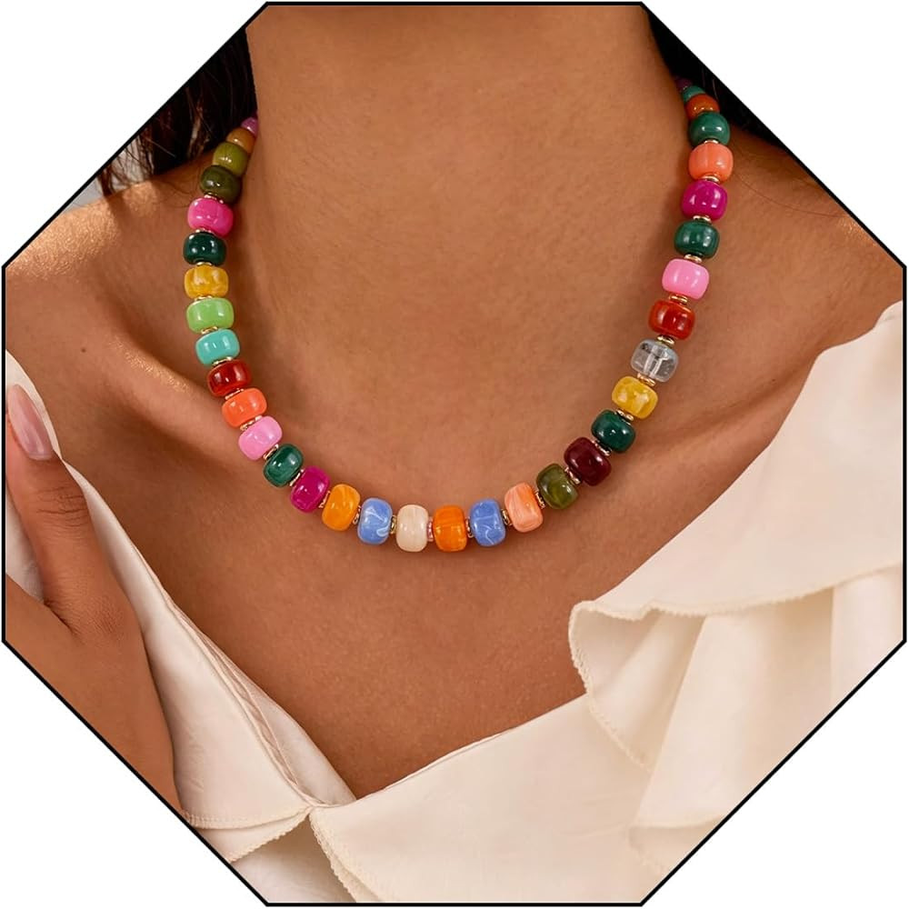 VIBILIA Colorful Beaded Chunky Necklace for Women, Boho Handmade Large Resin Bead Strand, Trendy ... | Amazon (US)