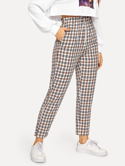 Exposed Zip Plaid Peg Pants | SHEIN