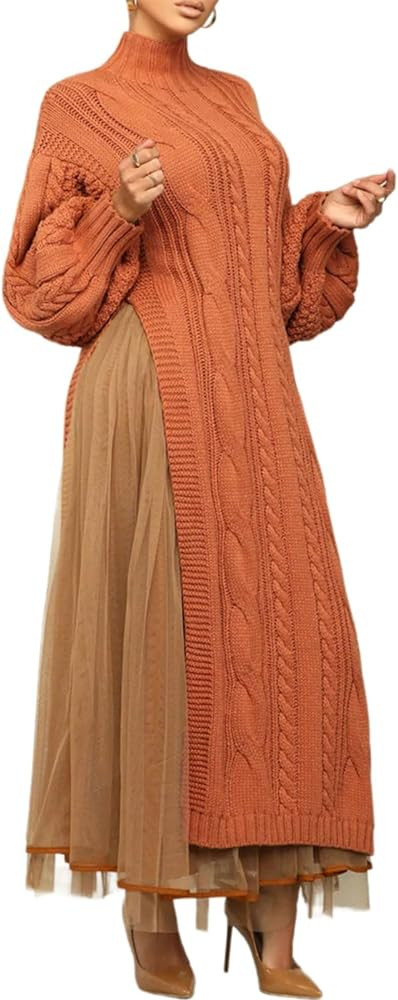 KANSOON Women Two Piece Outfit Set Oversized Heavy Knit Sweater with Tulle Maxi Skirt Fall Winter... | Amazon (US)