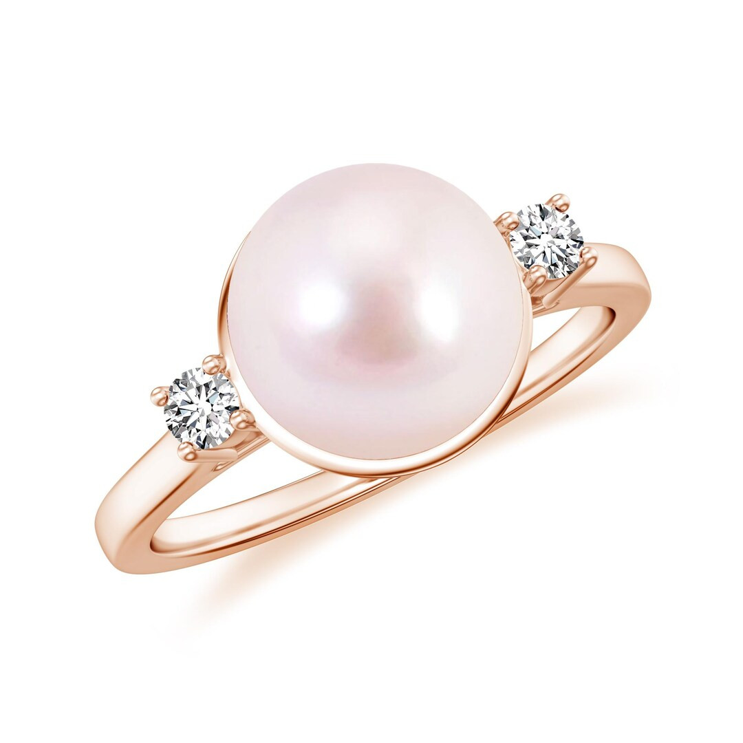 Akoya Pink Pearl Ring, 8-10mm Round Ball Pink Pearl With Moissanite Ring, 925 Sterling Silver Han... | Etsy (US)