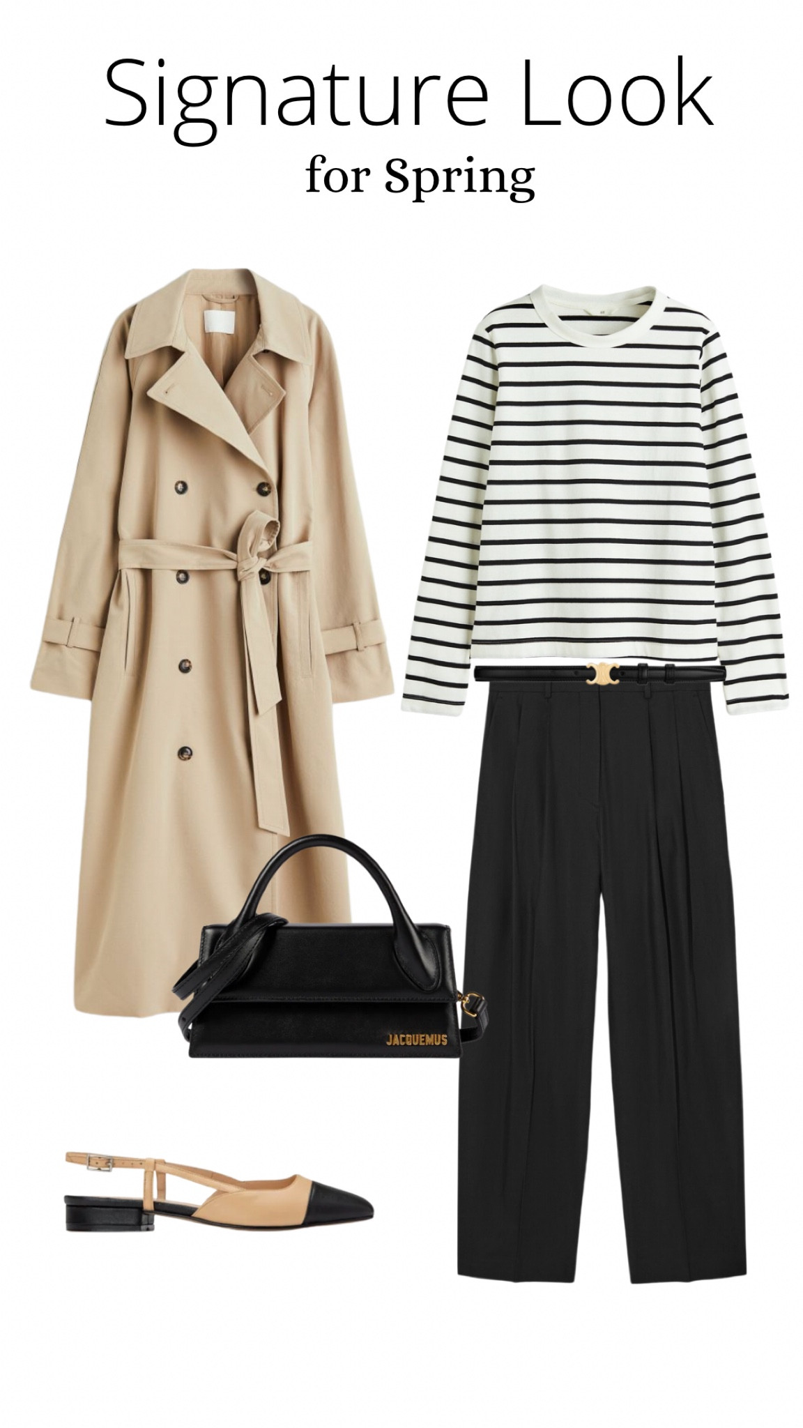 Timeless spring look, with trench-coat, marinière and most beautiful Chanel shoes dupes. #chaneldupeshoes #mariniere #wideleg #stripeshirt #jacquemus #jacquemusbag #chuiquito #trenchcoat #pantaloncos #cos #costrousers #springshoes #ballerines 

#LTKeurope #LTKSeasonal #LTKshoecrush
