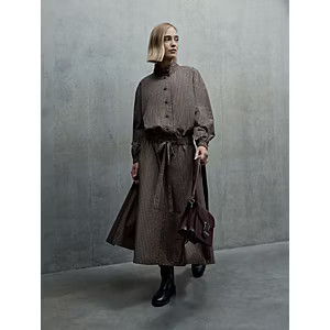 Studio Edit Chocolate Checked Bow Waist Midi Shirt Dress | George