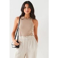 Everyday Ribbed Racer Vest - Beige, Neutral, Size 20, Women | Very (UK)
