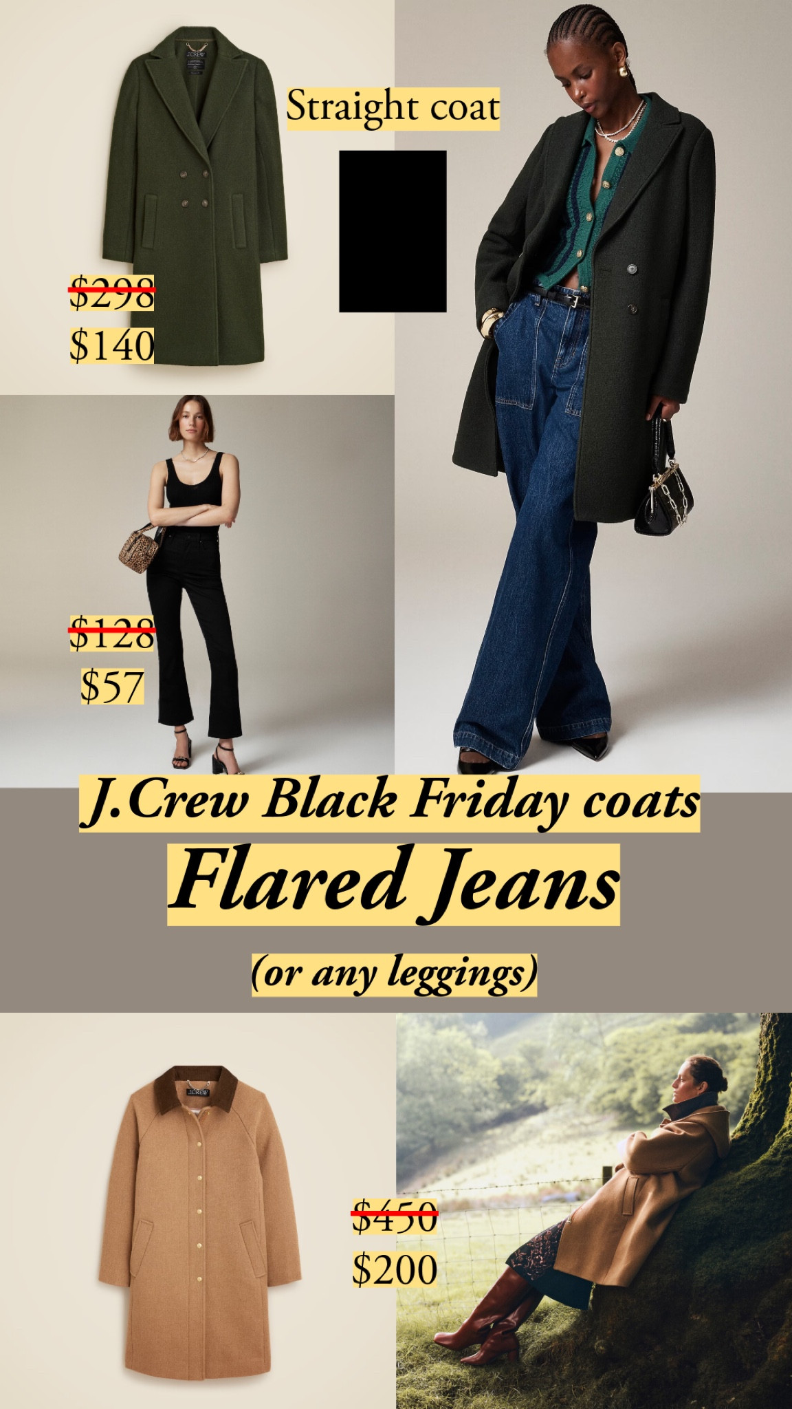 J.Crew discount: 40% off full price with code SHOPEARLY

Straight coats look amazing with flared jeans or pants. The curvy shape of the leg brings back the body to the outfit, and it contrasts with the straight shape of the coat.

The result? You look confident in your skin, saying, hey, here’s my physicality, sure, but it’s no big deal. I’m also wearing a straight coat, which is more utilitarian, less precious.

In other words, super cool.

You can easily achieve this same contrast with any pair of leggings because they show off the leg’s curves.

And, yes, this is how I’d style a barn jacket  

I’m including the Banana Republic ponte pants in the flare. I have them in XS even though my usual size is S.

My size: 5’7”, usually 26 jeans, 0-4 in US sizes.

#wintercoat #tailoredcoat #jcrew #classicstyle #barnjacket

#LTKStyleTip #LTKFindsUnder100 #LTKCyberWeek