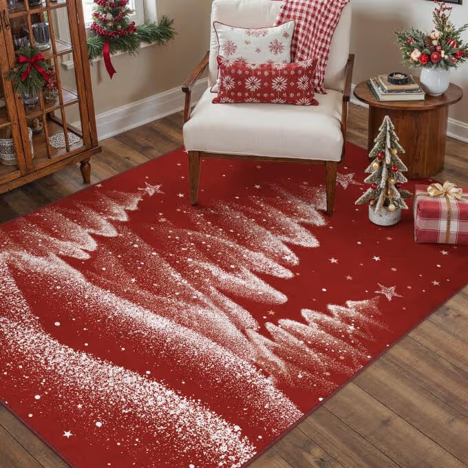 Christmas Rug 3x5 Red Washable Non Slip Small Area Rug Soft Low Pile Office Carpet Xmas Tree Holiday Decor Throw Rug for Nursery Living Dining Room Bedroom | Amazon (US)