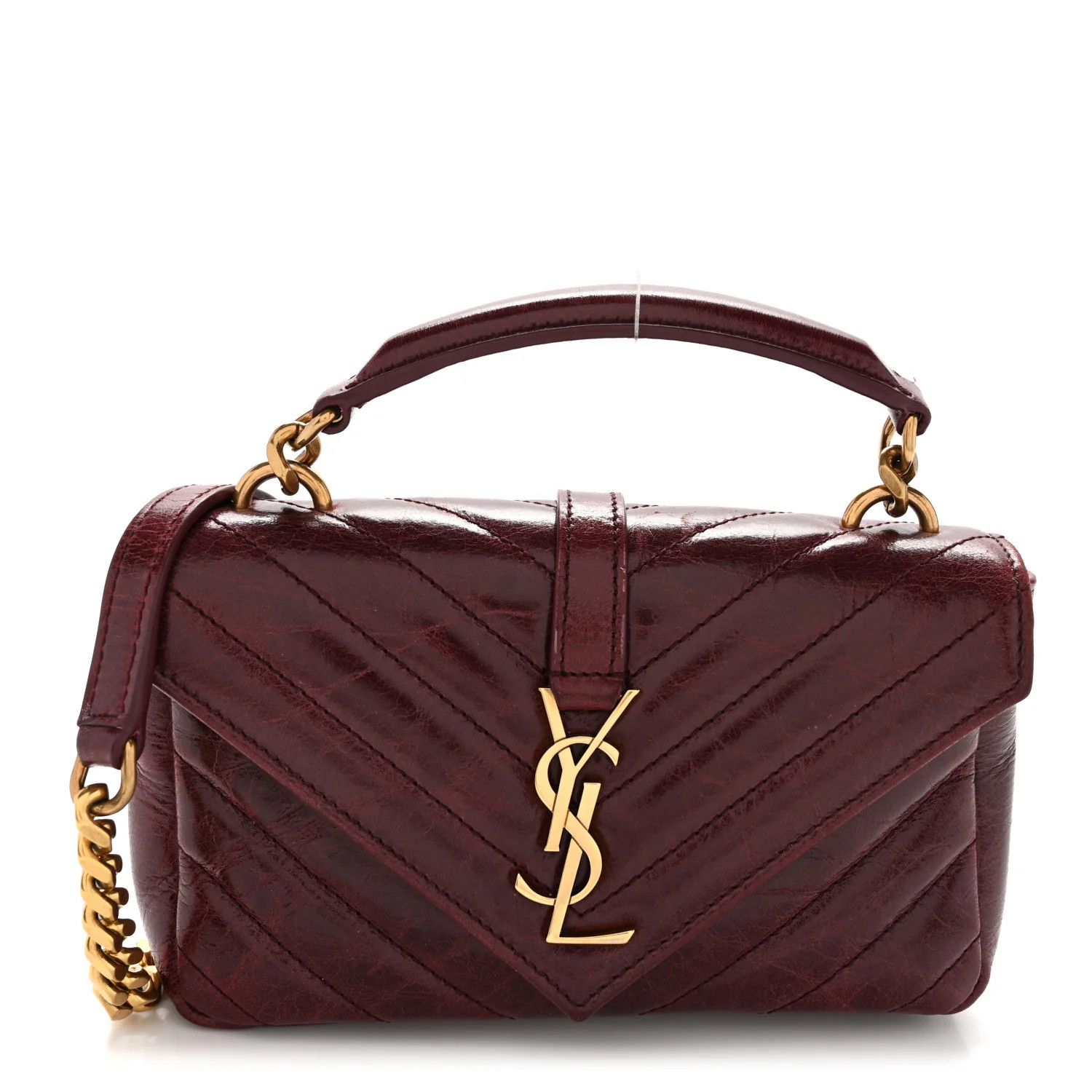 Saint Laurent Shiny Calfskin Matelasse Chevron Monogram Mini College Bag Deep Hot Wine 1889380 | FASHIONPHILE (US)
