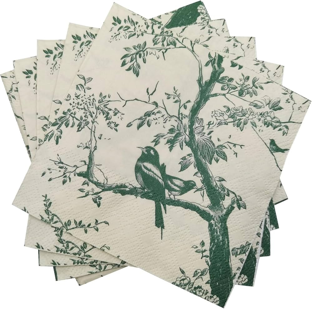 100 Pack Sage Green Paper Cocktail Napkins, Special Birds and Tree Decorative Disposable Floral P... | Amazon (US)