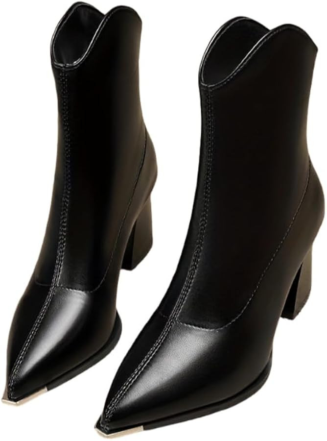 Women's warm pointed-toe short boots. Solid color design. Rubber sole for anti-slip. Heightening ... | Amazon (US)
