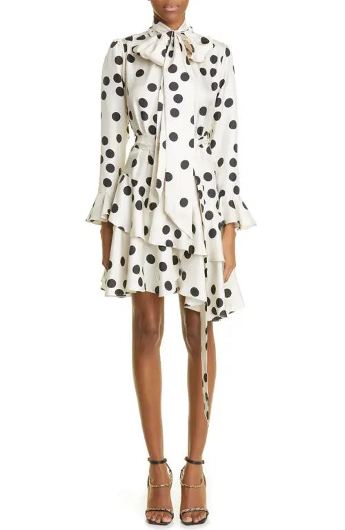 Zimmermann Confetti Polka Dot Long Sleeve Silk Minidress in Cream/Black Confetti at Nordstrom, Size  | Nordstrom