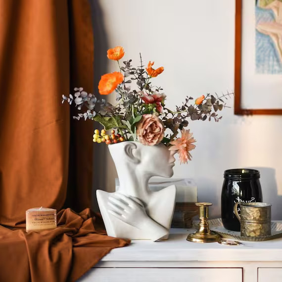 Elegant Head Planter, Face Planter Indoor, Cache Pot de Fleur, Dried Flowers Vase, Doll Head Plan... | Etsy (US)