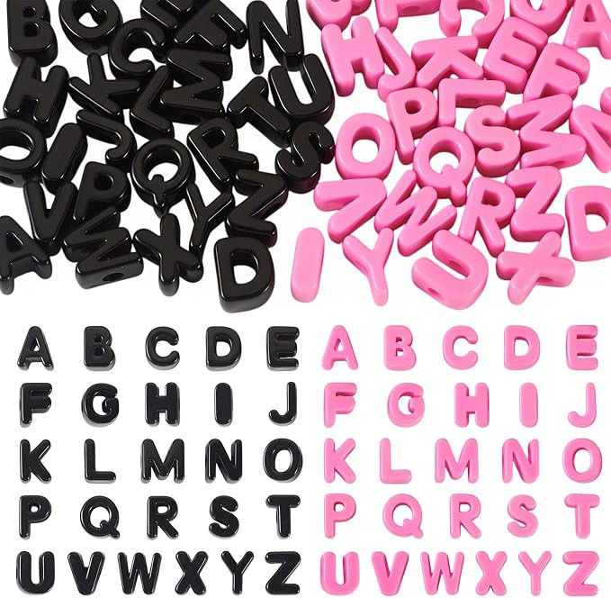 52Pcs Large Hole Letter Beads Pink Black Opaque Acrylic European Letter A-Z Beads 3D Chunky Initi... | Amazon (US)