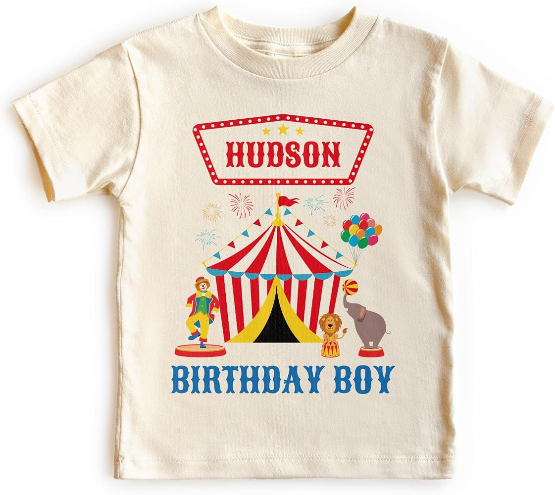 Personalized Circus Birthday Boy Toddler Shirt - Custom Kids Name Clothing - Circus Animals Birth... | Amazon (US)