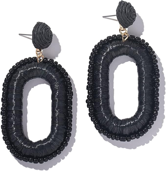 Beaded Raffia Earrings Statement Boho Earrings Cute Seed Bead Earrings Square Drop Dangle Earring... | Amazon (US)