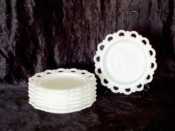 Vintage Milk Glass Plates Scalloped Lace Edge Dessert | Etsy | Etsy (US)