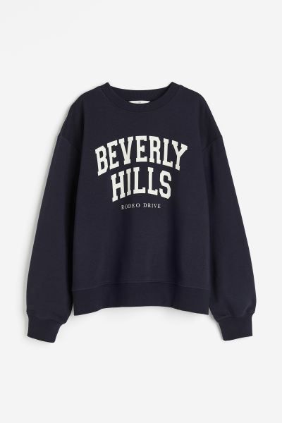 Crew-neck Sweatshirt - Navy blue/Beverly Hills - Ladies | H&M US | H&M (US + CA)