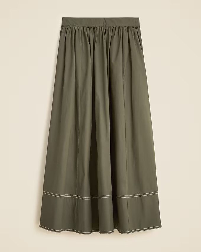 Contrast-stitch midi skirt in cotton poplin | J. Crew US