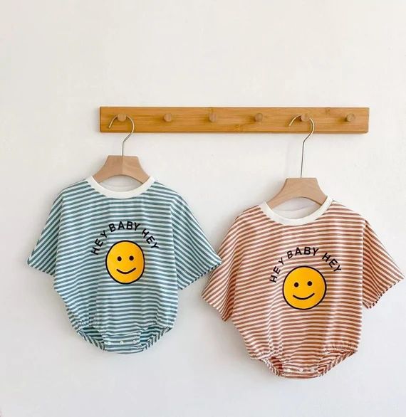 Smiley Face Oversized Baby and Toddler Romper - Etsy | Etsy (US)