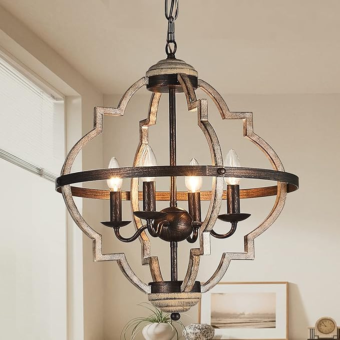 TZOE Orb 4-Light Metal Chandelier，Rustic Vintage Chandelier，Stardust Finish，Foyer Light，... | Amazon (US)