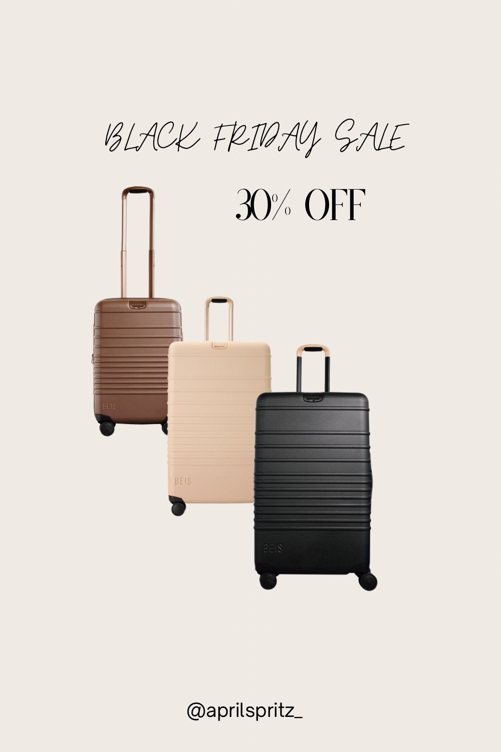 Best deal beis luggage 30% off!!

Black Friday, beis, nordstrom, travel bag, check in rollee

#LTKTravel #LTKHoliday #LTKCyberWeek