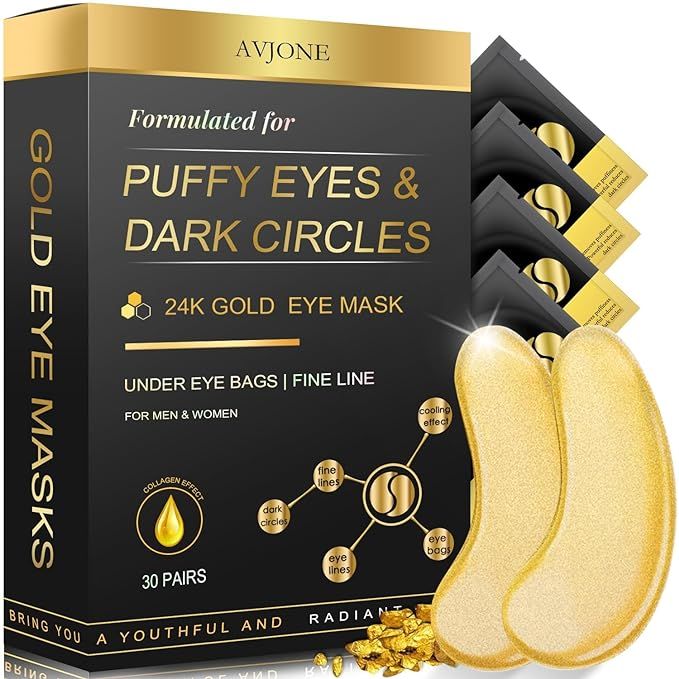 AVJONE 24K Gold Eye Mask -30 Pairs- Puffy Eyes and Dark Circles Treatments – Relieve Pressure a... | Amazon (US)