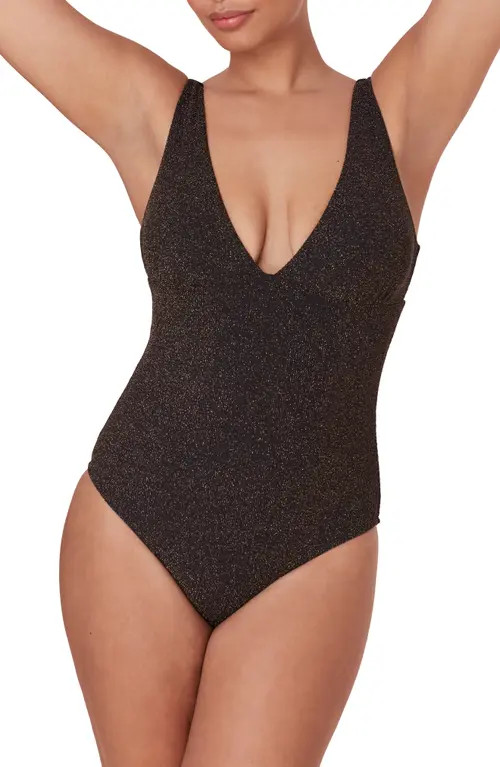 Andie The Augustine Metallic One-Piece Swimsuit in Black at Nordstrom, Size Small | Nordstrom
