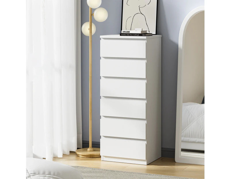 Oikiture 6 Chest of Drawers Tallboy Dresser Table Storage Cabinet Bedroom White | Catch.com.au