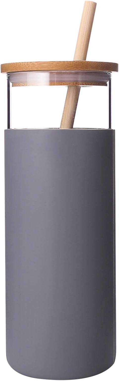 Diller Glass Tumbler with Straw 16oz Glass Water Bottle with Silicone Protective Sleeve Bamboo Li... | Amazon (US)