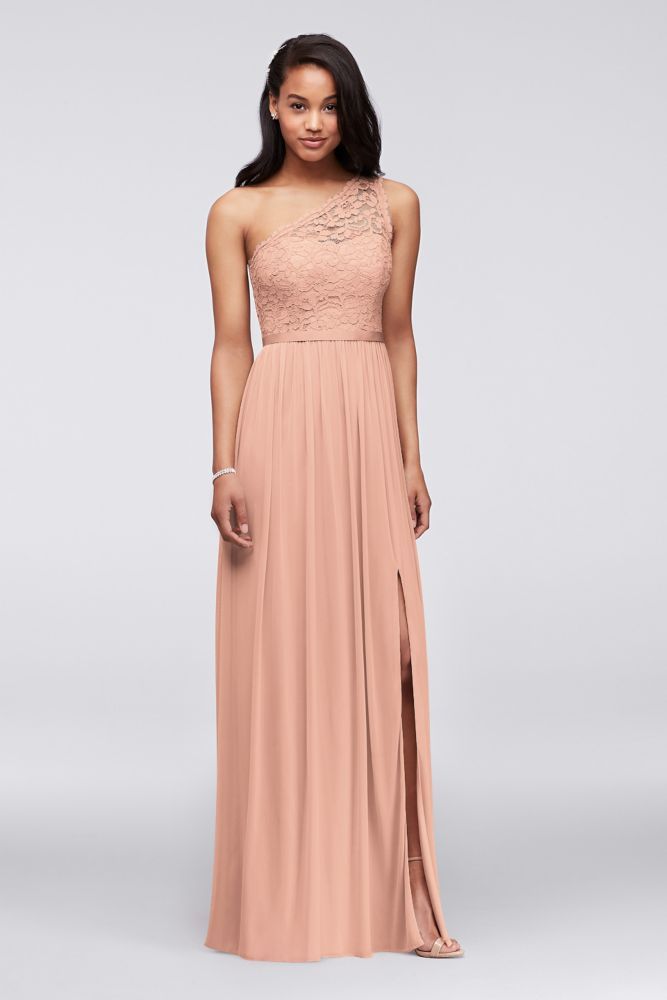 Long One Shoulder Lace Bridesmaid Dress Style F17063 | Davids Bridal