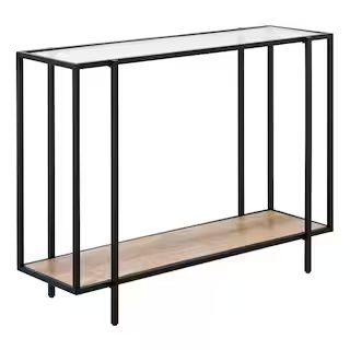 Meyer&Cross Vireo 42 in. Rectangle Blackened Bronze Glass Console Table with Limed Oak Shelf AT09... | The Home Depot